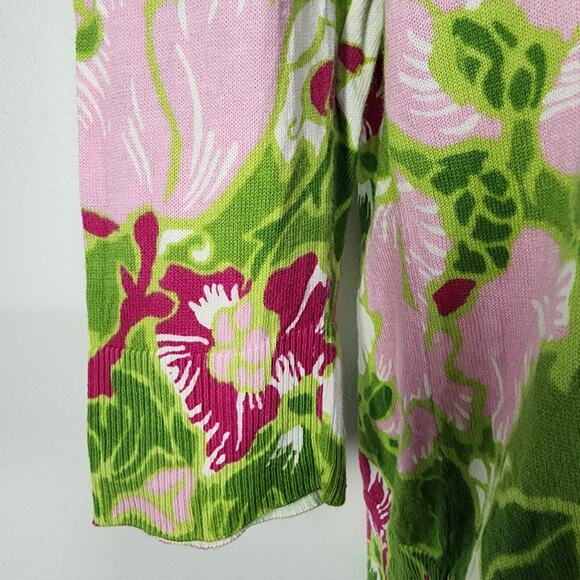 Talbots Petite Cardigan Medium Pink Green Floral 3/4 Sleeve Cotton Rayon Button - Picture 6 of 9